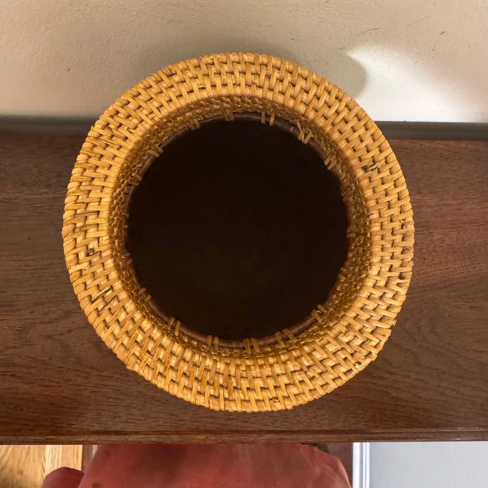 Vintage Handcrafted Rattan Woven Neck Brown Mottled Gourd Style Decorative Vase